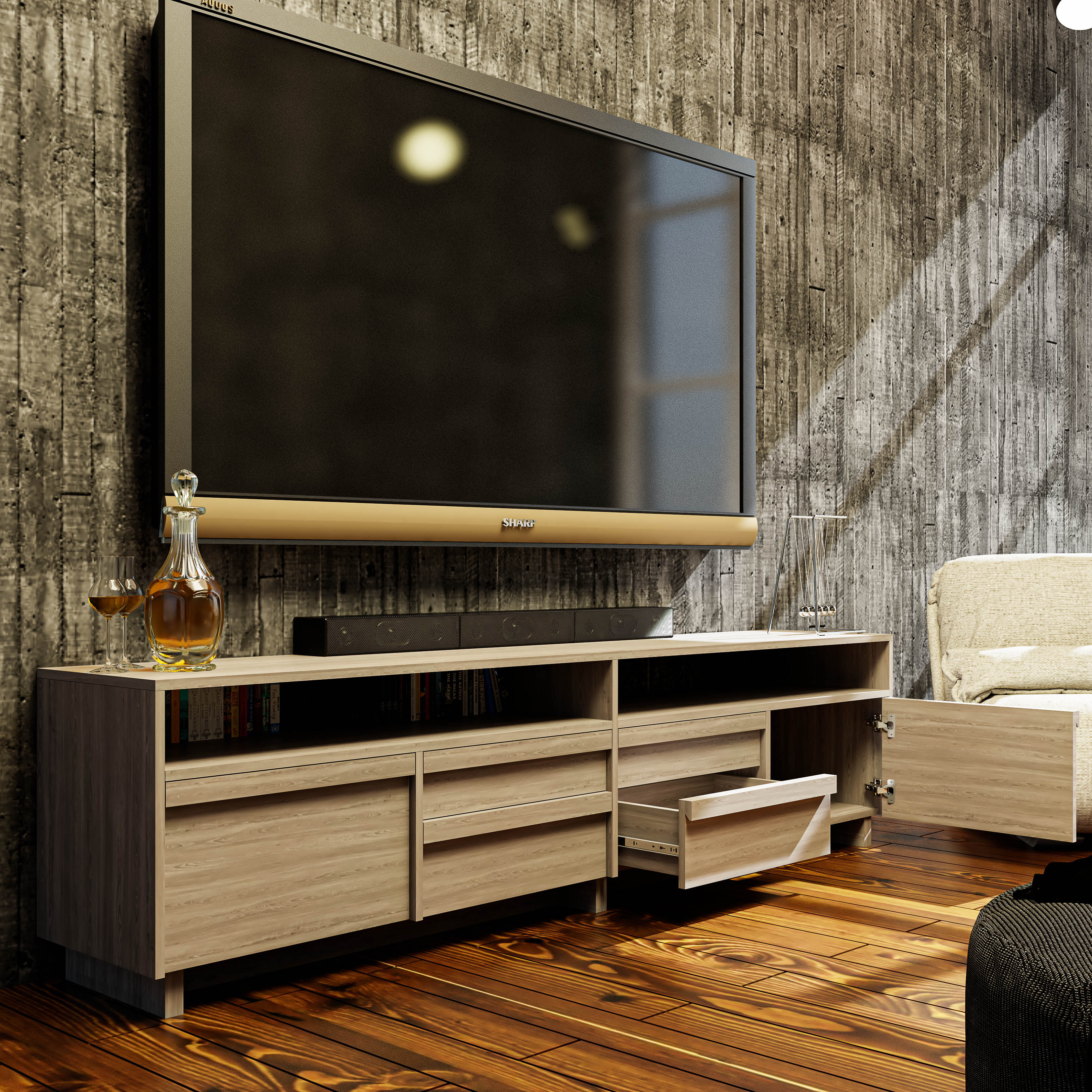 [Happy Home Furniture] MAVIS, Kệ TV 4 ngăn kéo, 220cm x 40cm x 56cm ( DxRxC), KTV_039