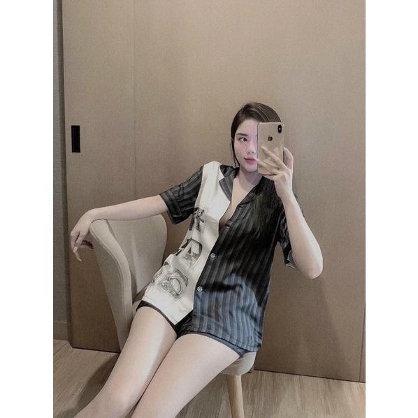 BỘ PYJAMA LỤA ĐÙI HOA CAO CẤP QC