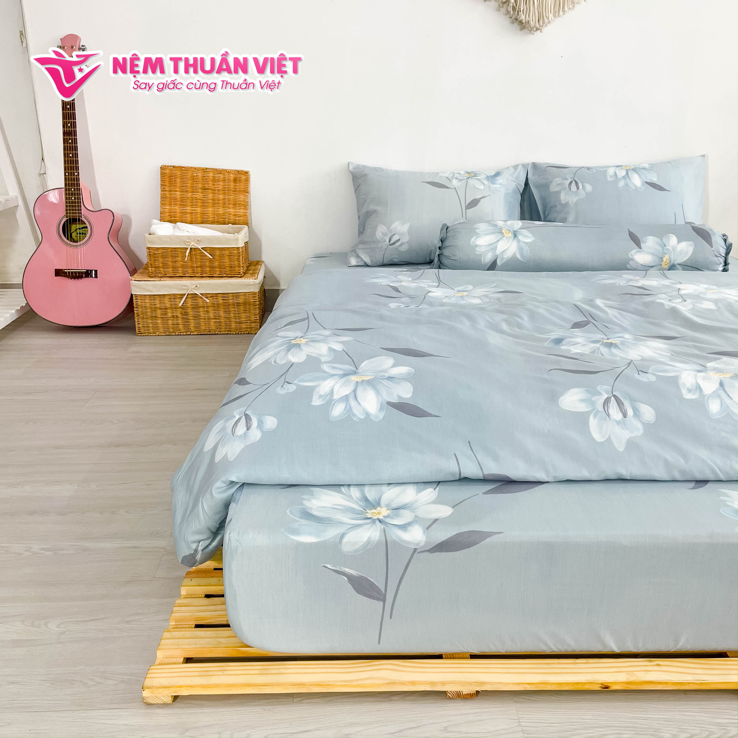 Bộ Ga 4 Món Tencel Thuần Việt - Bộ sản phẩm gồm 2 vỏ gối nằm, 1 vỏ gối ôm, 1 ga - Mã sản phẩm T14