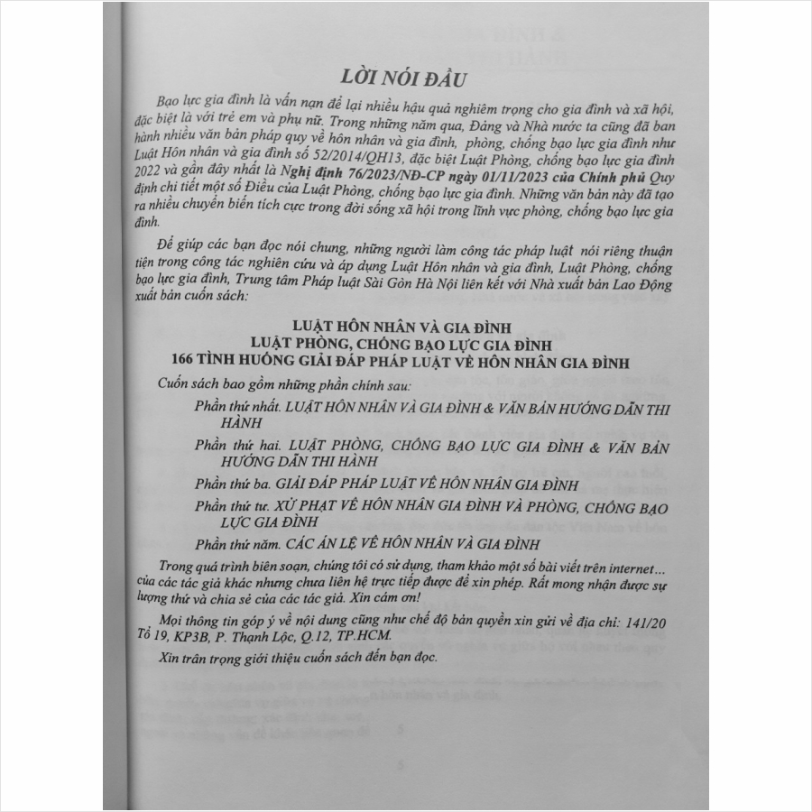 Sách Luật Hôn Nhân và Gia Đình - Luật Phòng, Chống Bạo Lực Gia Đình và 166 Tình Huống Giải Đáp Pháp Luật về Hôn Nhân Gia Đình (V2301D)