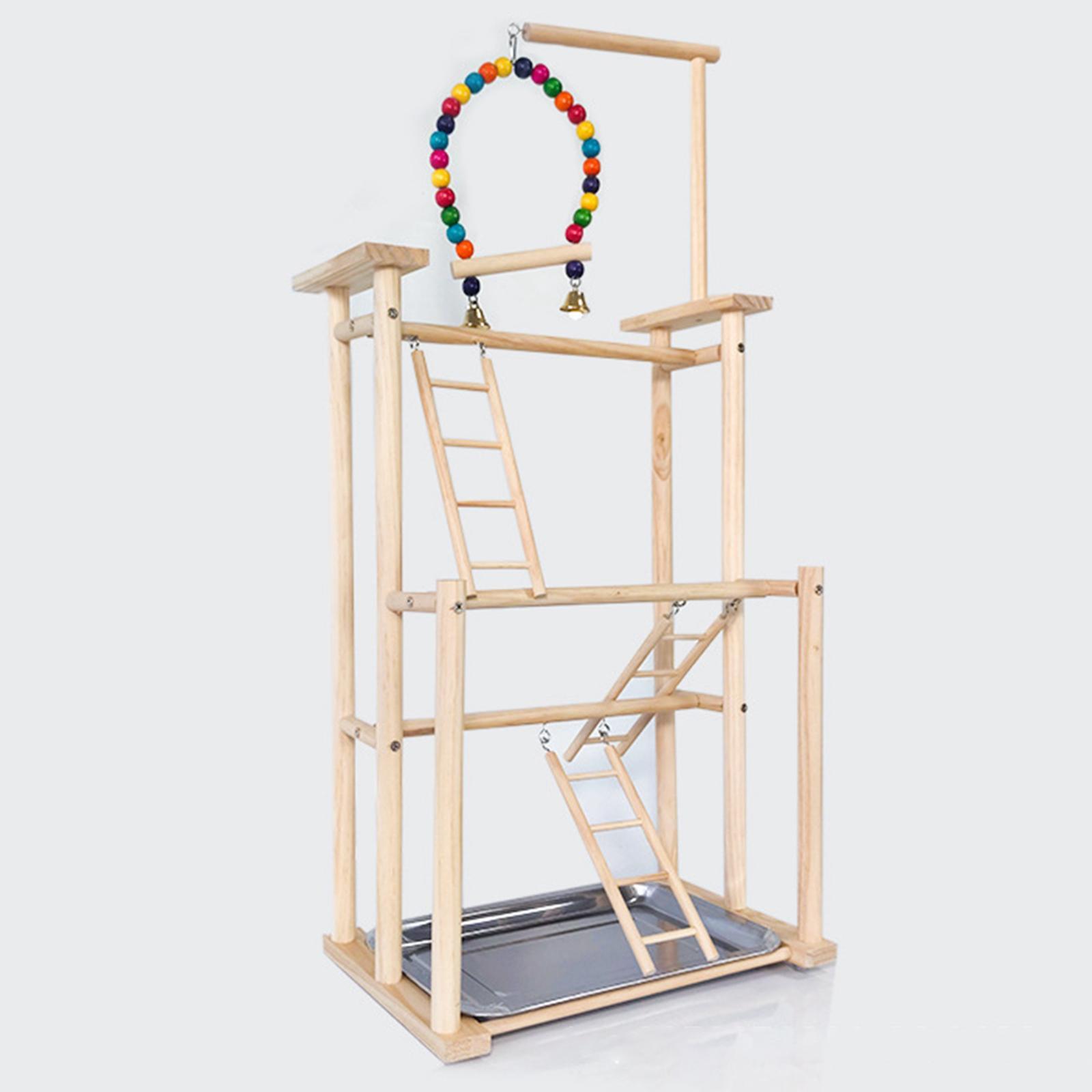 3 Layer Wooden Bird Playground Parrot Perch Stand for Macaws Cockatiel Budgie
