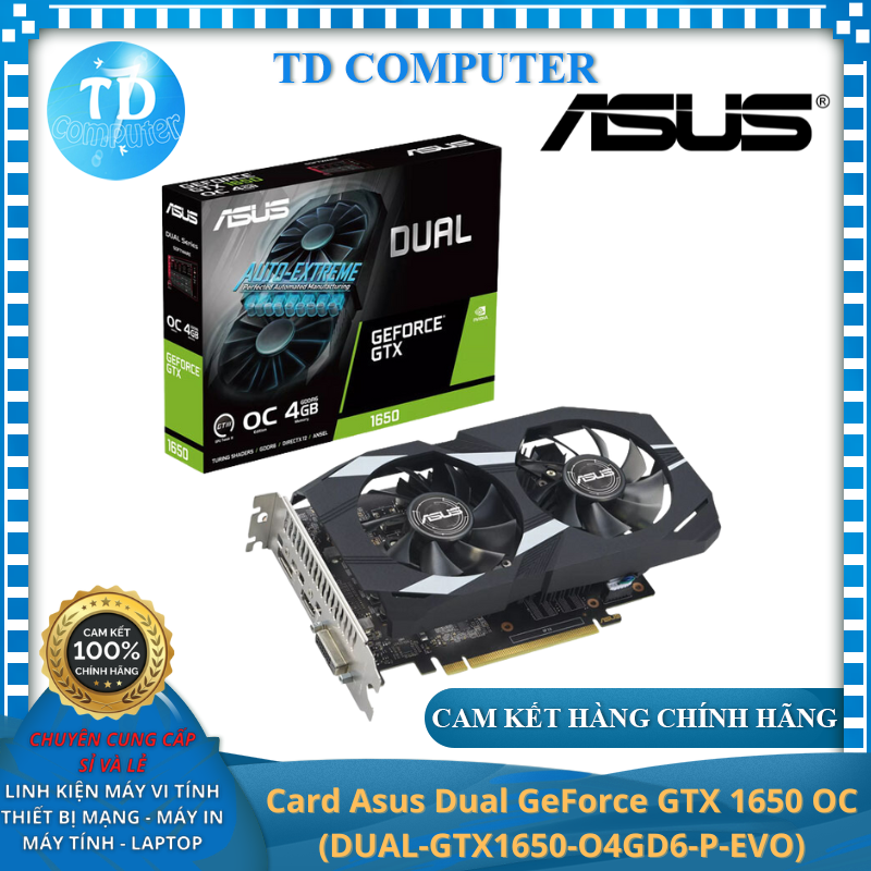 Card màn hình Asus Dual GeForce GTX 1650 OC (DUAL-GTX1650-O4GD6-P-EVO) - Hàng chính hãng FPT phân phối