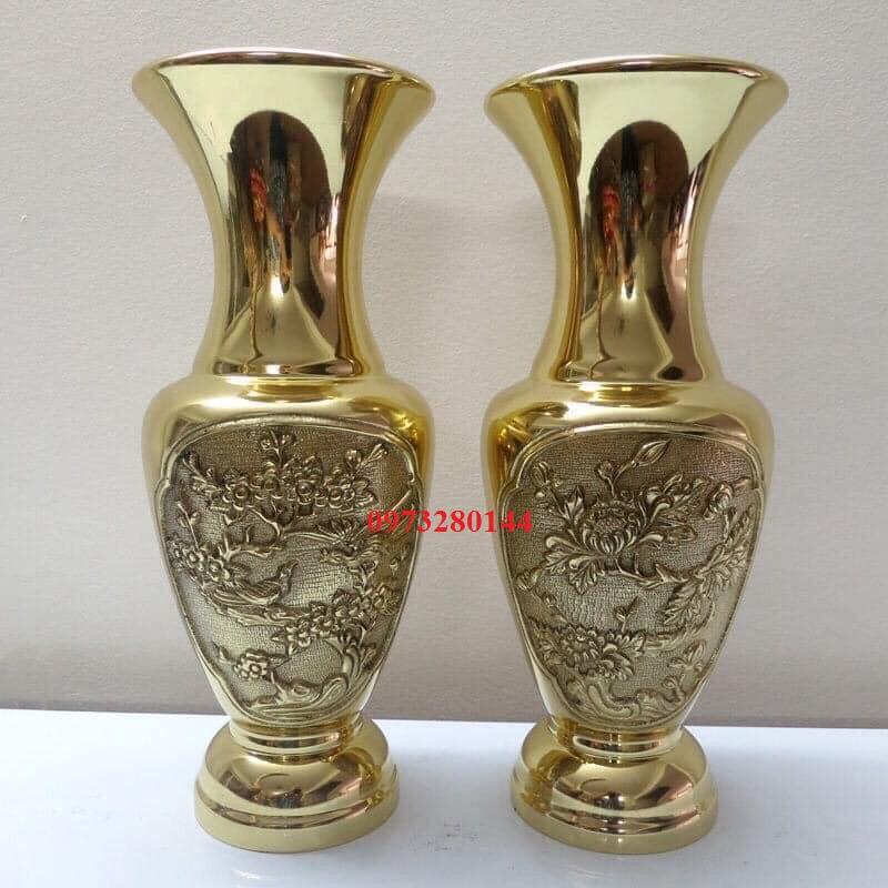 Lọ hoa Lục Bình Mai Đào bằng đồng nguyên chất cao 37 cm