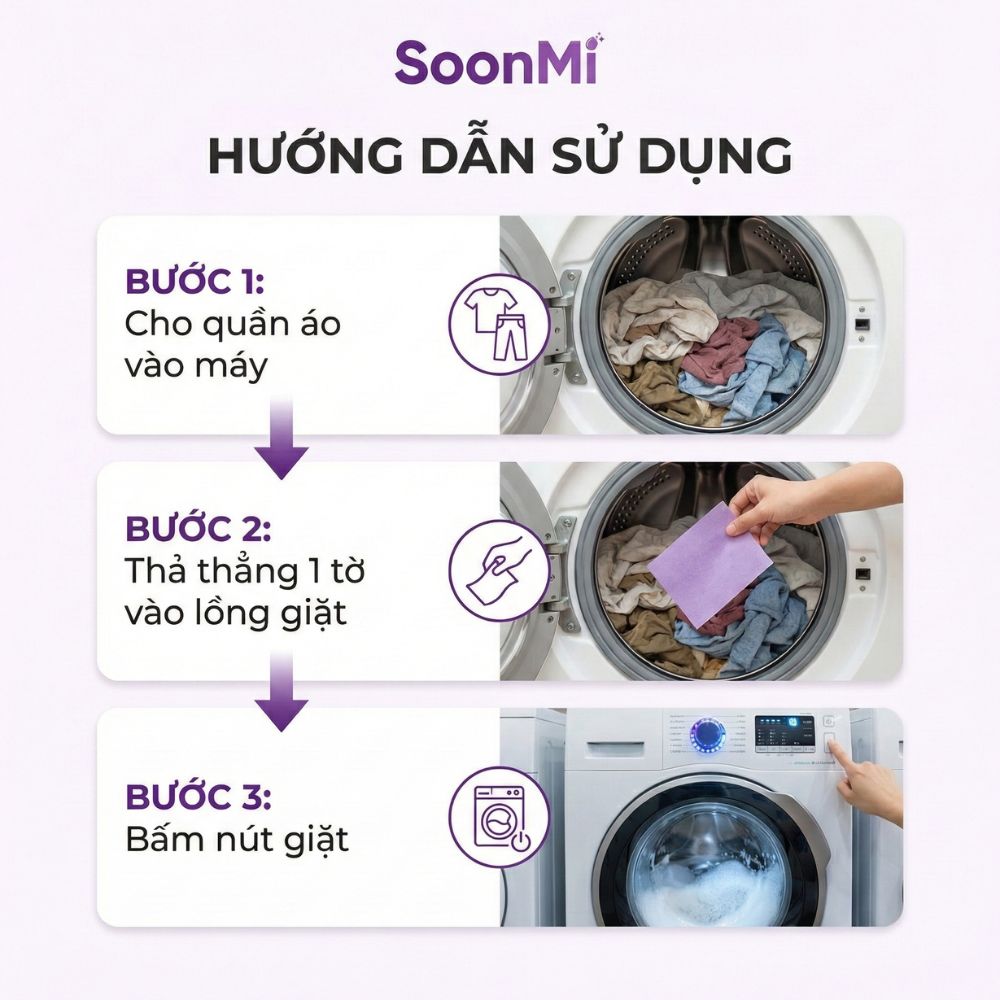 Nước Giặt Cô Đặc SoonMi Hương Lavender - Công Nghệ Giặt Tẩy Thế Hệ Mới (Hộp 30 Tờ) - hàng chính hãng