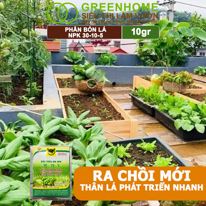 Phân Bón Npk 30-10-5, Greenhome, Đầu Trâu, Gói 10Gr, Kích Ra Rễ, Đẻ Nhánh, Nảy Chồi, Ra Lá Mới