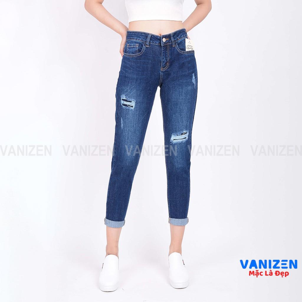 Quần jean nữ ống rộng baggy đẹp lưng cao cạp căn bản rách đắp hàng hiệu cao cấp mã 375 VANIZEN