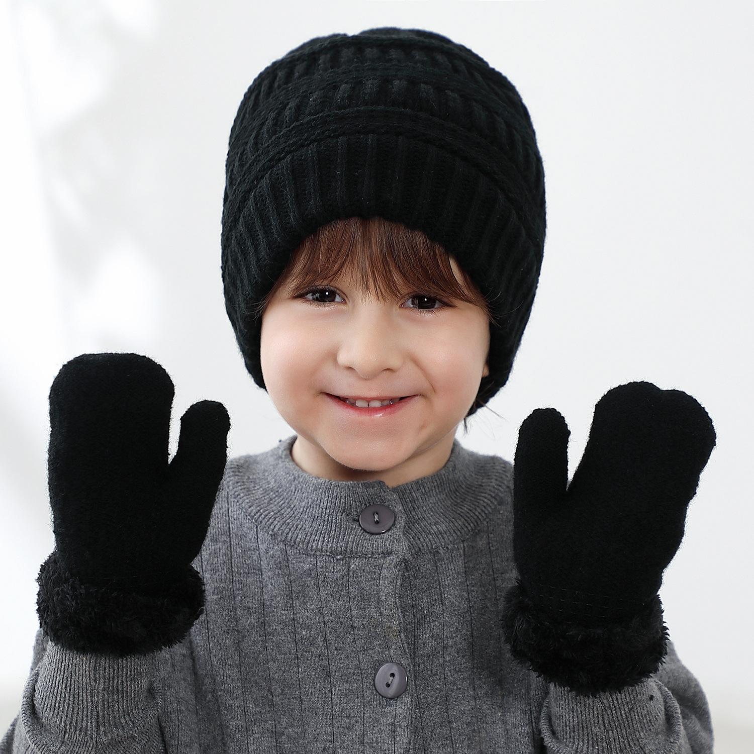 Găng tay găng tay mùa đông Bộ mũ beanie cho trẻ em trẻ em trẻ con