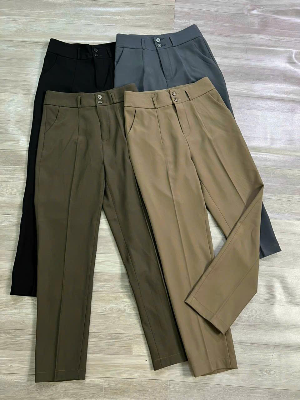 Quần Baggy Nữ Dáng Dài Vải Hàn Quốc Không Nhăn Phong Cách Sang Trọng &amp; Thanh Lịch Kem Kaki Nhung Voi Lưng Cao