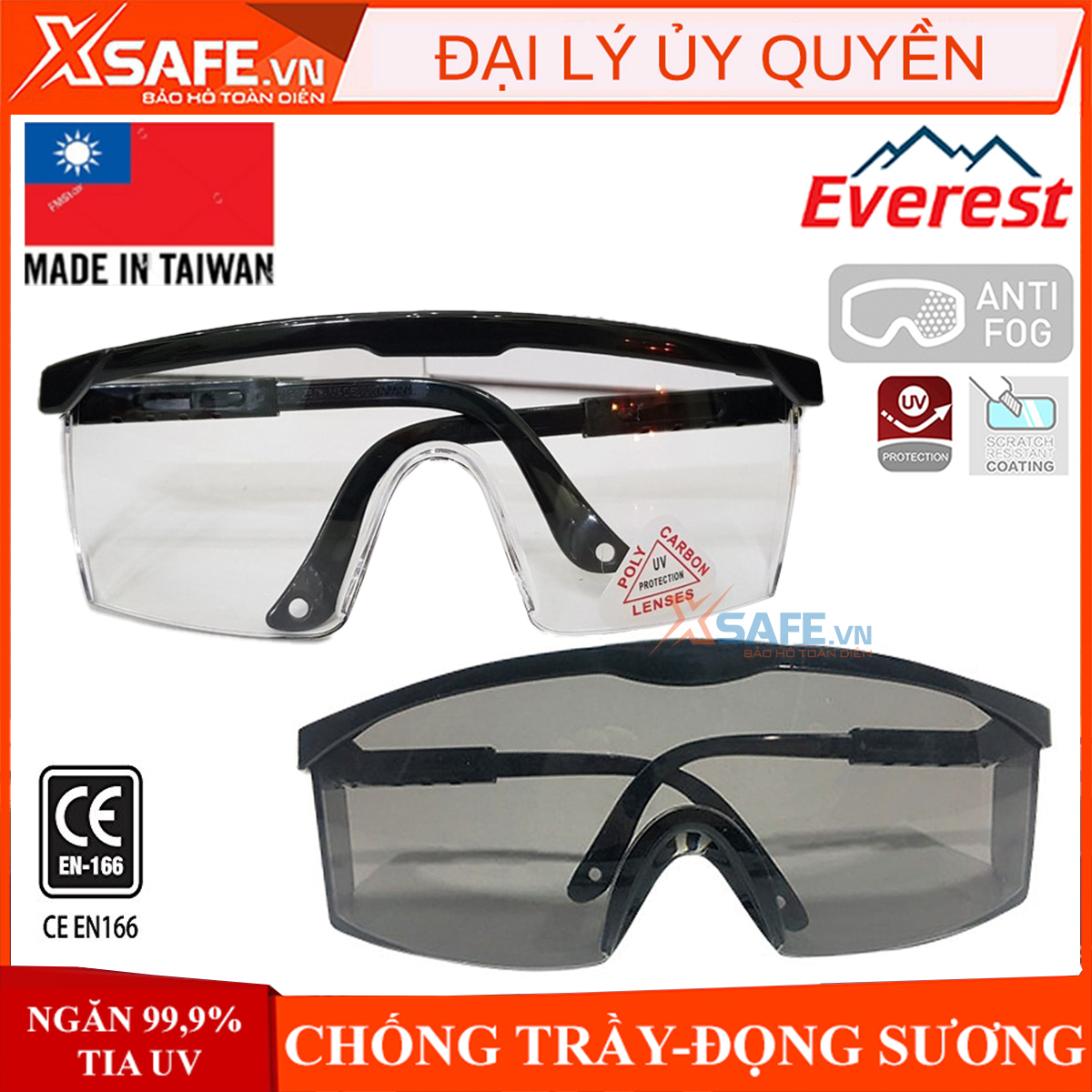 KÍNH BẢO HỘ EVEREST EV105B KÍNH CHỐNG BỤI CHỐNG TIA UV TRẦY XƯỚC ĐỌNG HƠI SƯƠNG