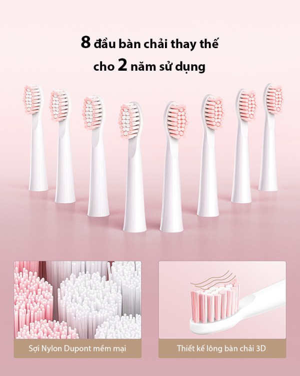 Bàn chải đánh răng điện FAIRYWILL E11 Bản Màu Hồng Công nghệ làm sạch bằng sóng siêu âm Tặng kèm 8 đầu bàn chải Hàng Chính Hãng