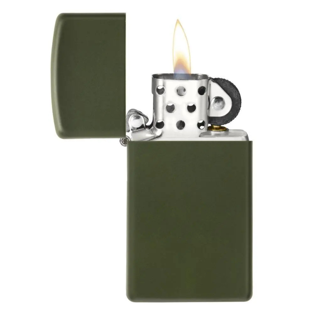 Bật Lửa Zippo Chính Hãng Mỹ Slim Mỏng Màu Xanh Lá Nhám Green Matte - Chống Gió, Chống Trầy, Bảo Hành Trọn Đời