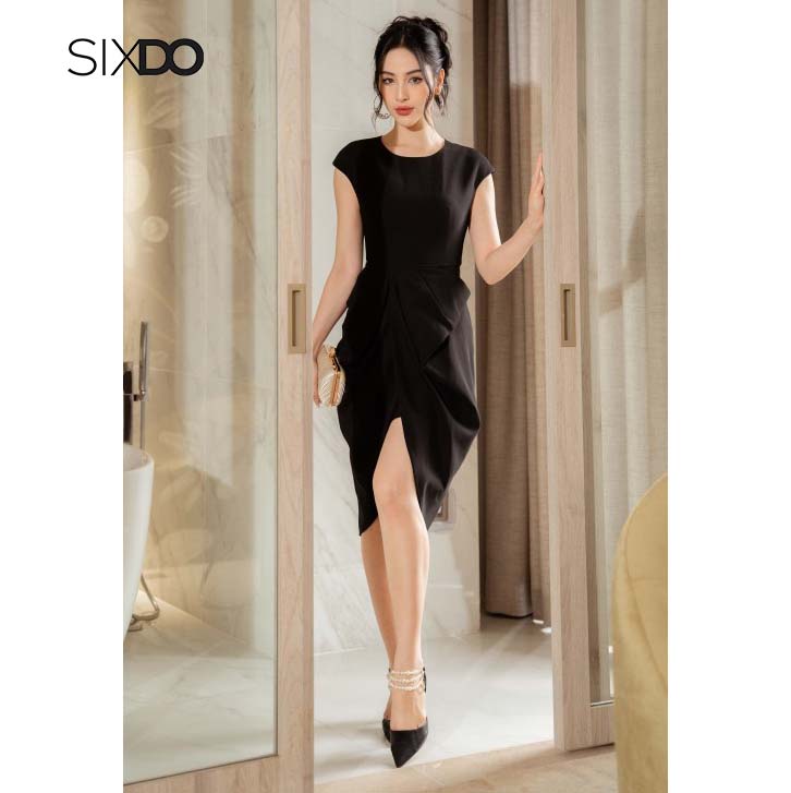 Đầm ôm cổ tròn xẻ vạt sang trọng SIXDO