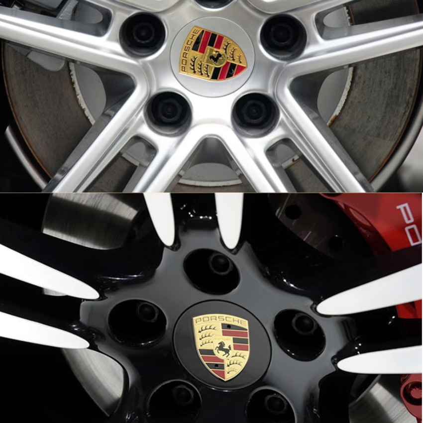 Logo chụp mâm, ốp lazang bánh xe ô tô Poscher đường kính 75mm và 65mm