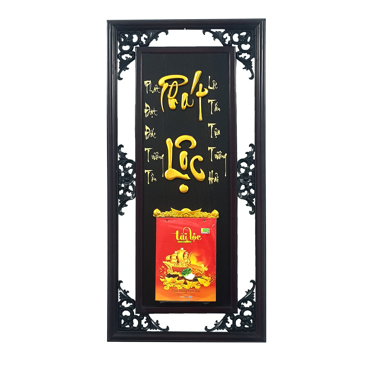 LỊCH TẾT 2024 KHUNG GỖ CAO CẤP PHÁT LỘC NỀN ĐEN KHUNG ĐÔI