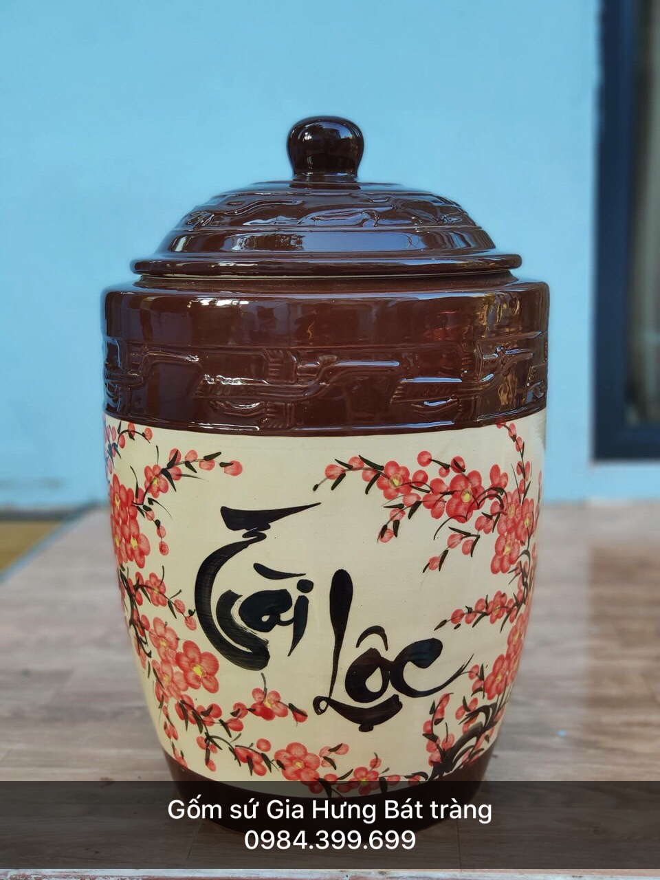 Hũ đựng gạo loại 20kg gốm Gia Hưng Bát Tràng