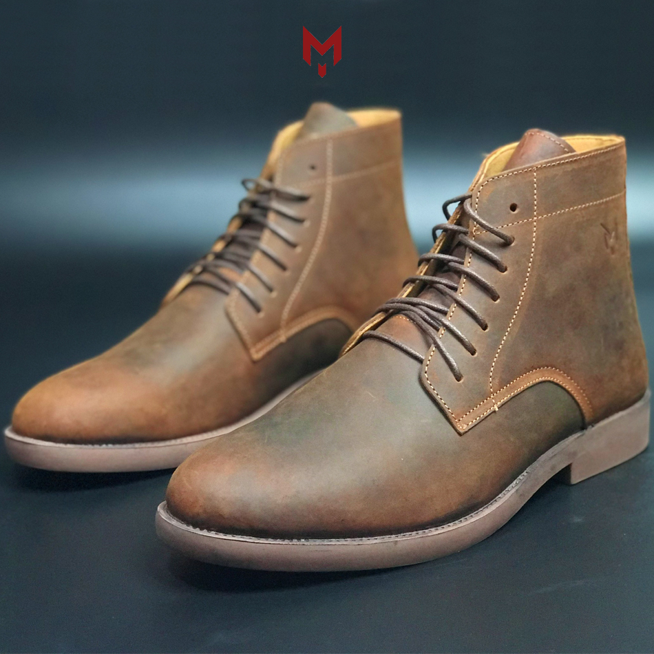 Giày cao cổ nam da bò sáp ngựa điên cao cấp phong cách bụi bặm Desert Plain Boots Mad Brown