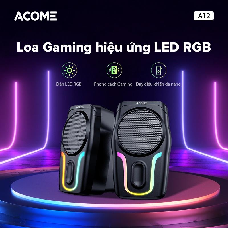 Loa Vi Tính Để Bàn ACOME A12 Gaming, Hiệu Ứng Đèn LED RGB, Bass Mạnh Dùng Cho PC, Laptop - Hàng Chính Hãng