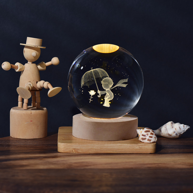 Quả cầu pha lê 3d tuyết phát sáng, đèn trang trí phòng ngủ, quà sinh nhật lưu niệm, decor để bàn làm việc- Hàng Chính Hãng