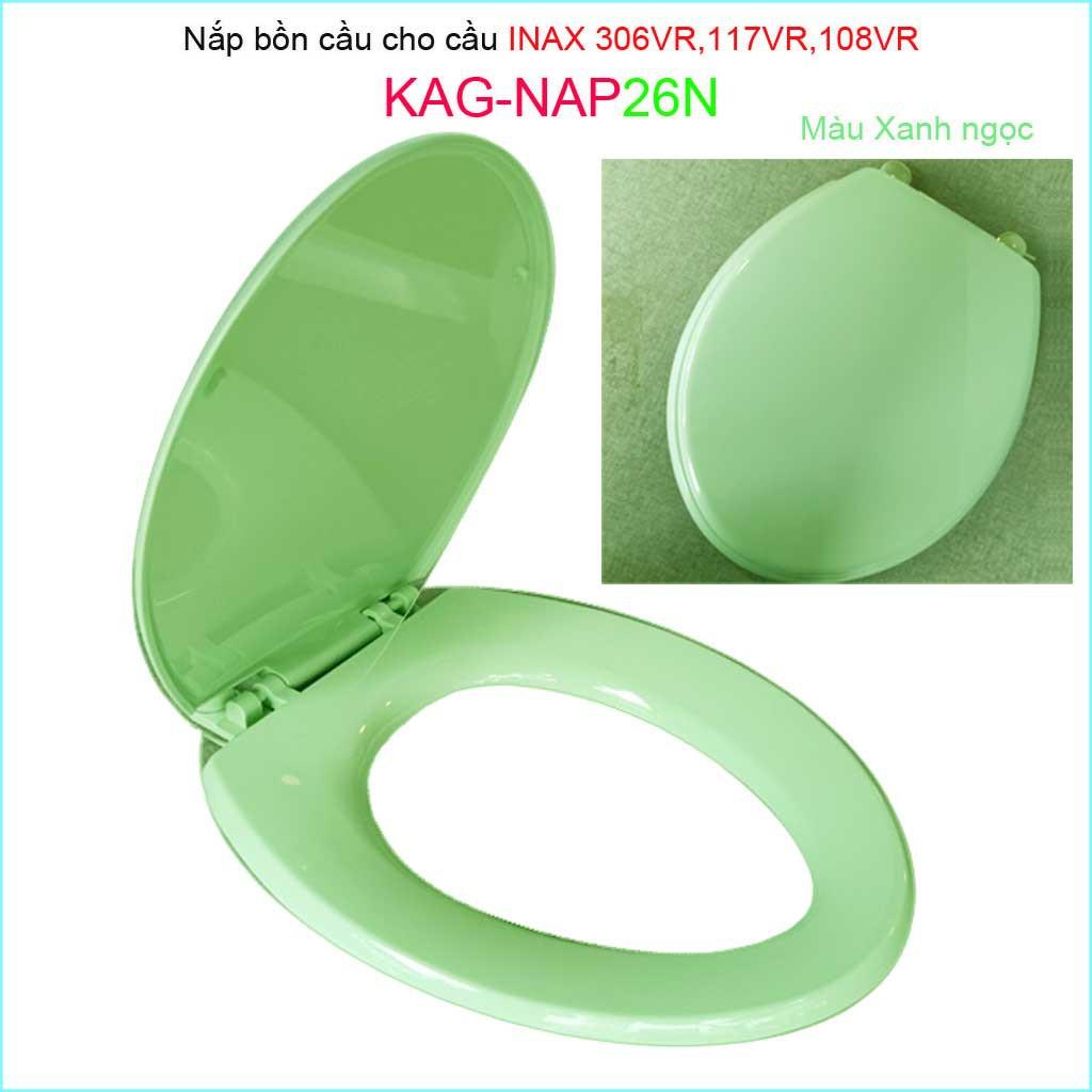 Nắp đậy bồn cầu Inax KAG-NAP26N cho C117, C306, C108, nắp bồn cầu 2 khối nhựa XANH NGỌC dày bóng đẹp