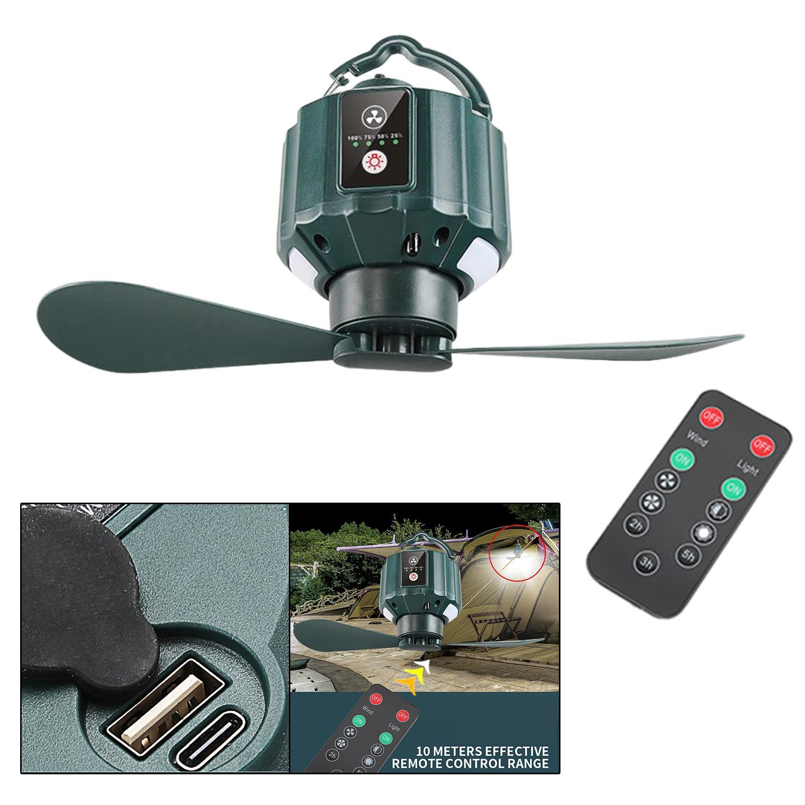Portable Camping Fan with LED Lantern Folding with Hanging Hook with Remote