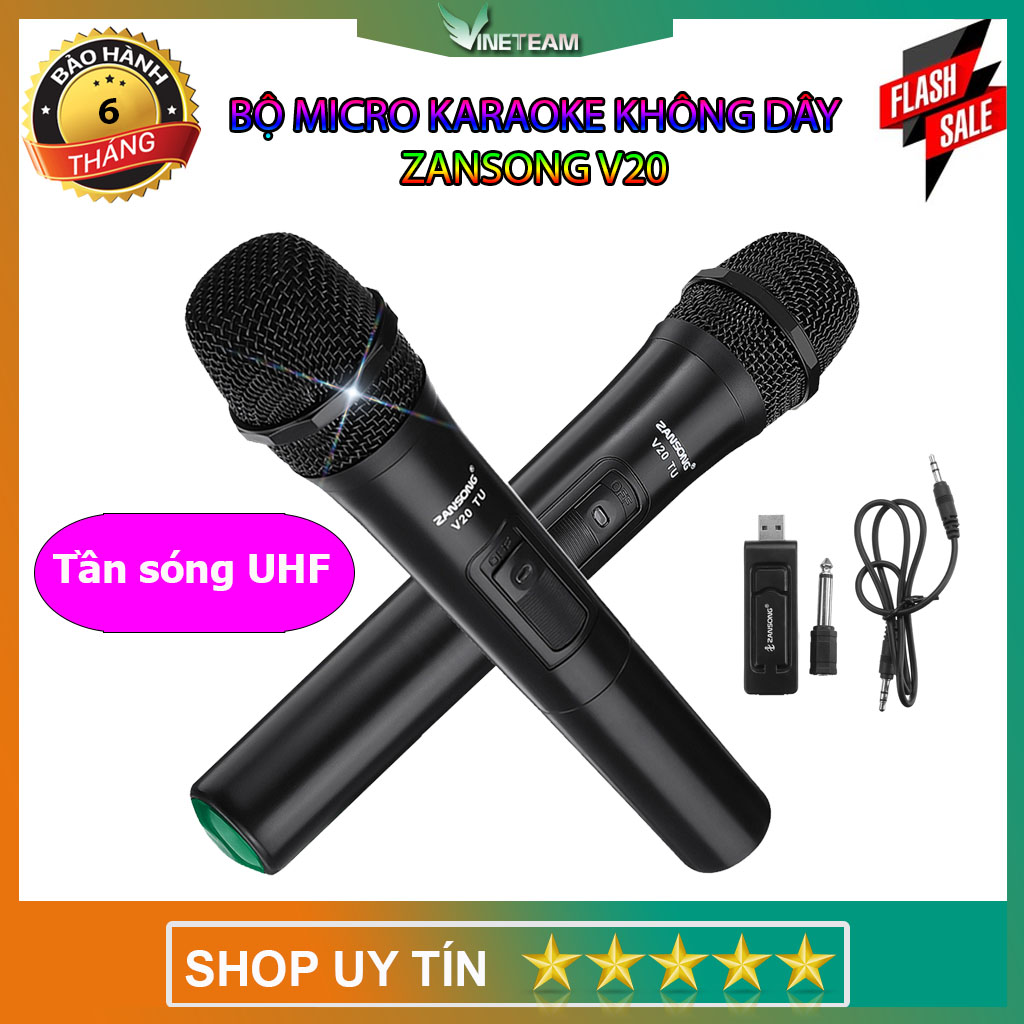 Bộ 2 Micro Karaoke Không Dây Băng Tần UHF ZANSONG V20 Dùng Cho Âm Ly Dàn Âm Thanh Và Các Loại Loa Kéo - Hỗ Trợ Thiết Bị Có Jack Cắm 3.5mm Và 6.5mm - Micro Không Dây -Hàng Nhập Khẩu