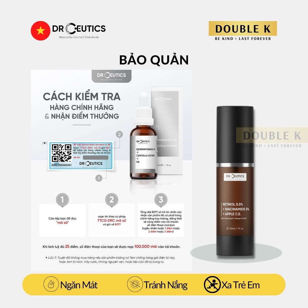 Kem Chống Lão Hóa DrCeutics Retinol 0.5% + Niacinamide 5% + Dịch Chiết Tế Bào Táo - Double K