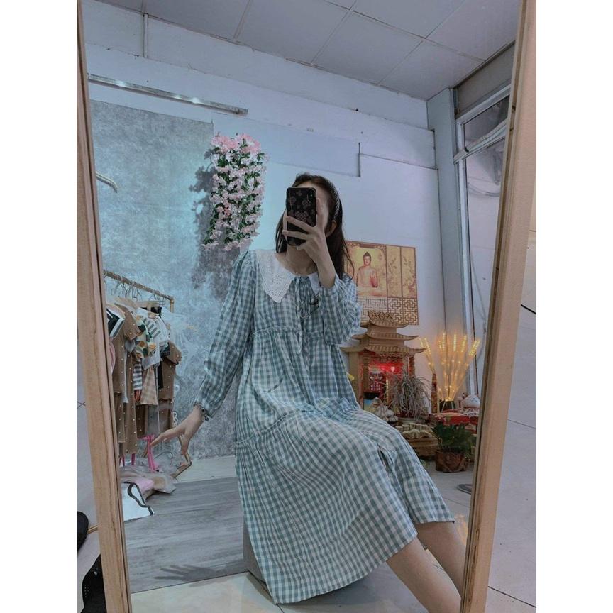 VÁY BẦU CÔNG SỞ HÀNG THIẾT KẾ - ĐẦM BẦU THU ĐÔNG DÁNG SUÔNG RỘNG DÀI TAY CỔ BÈO TRẮNG FREE SIZE