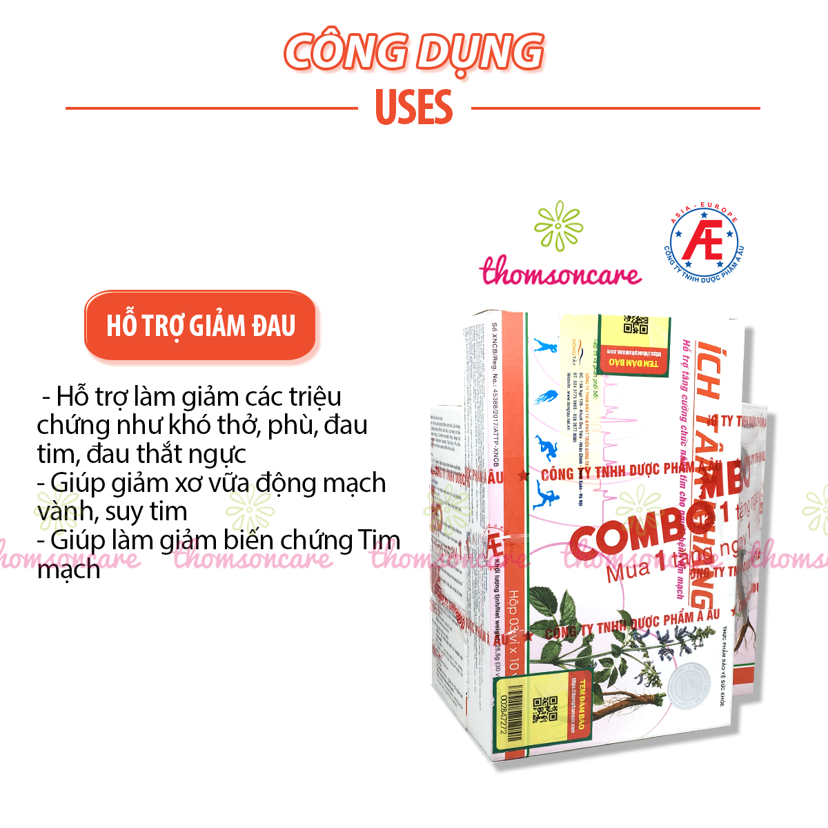 Ích tâm khang - Hộp 2 lọ x 90 viên Tặng thêm 1h 30 viên - Chính hãng Á Âu - Ổn định nhịp tim, ngăn ngừa đột quỵ