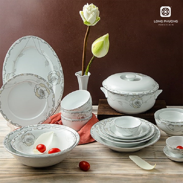 Tô phở sứ Long Phương Hoa Hồng Bạc Cao Cấp