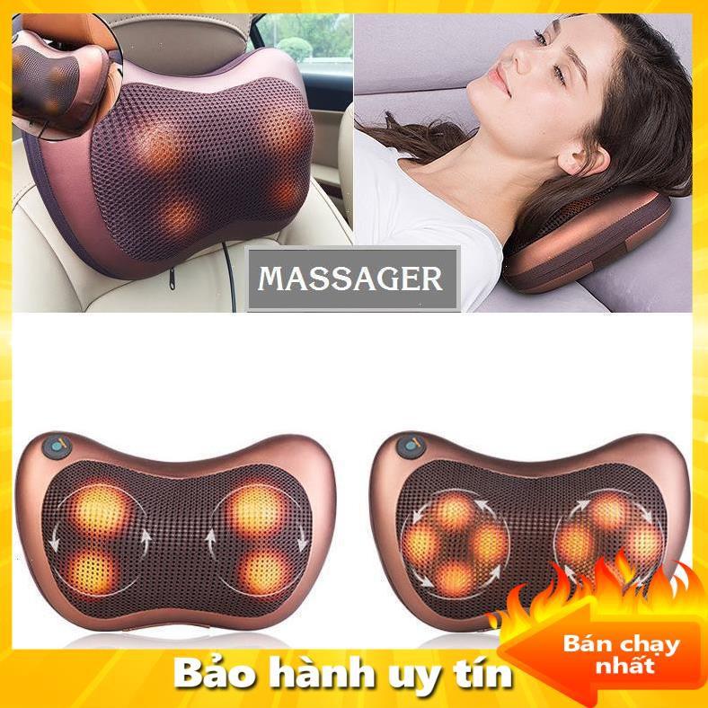 Gối Massage cổ, gáy, lưng 8 bi hồng nghoại cao cấp