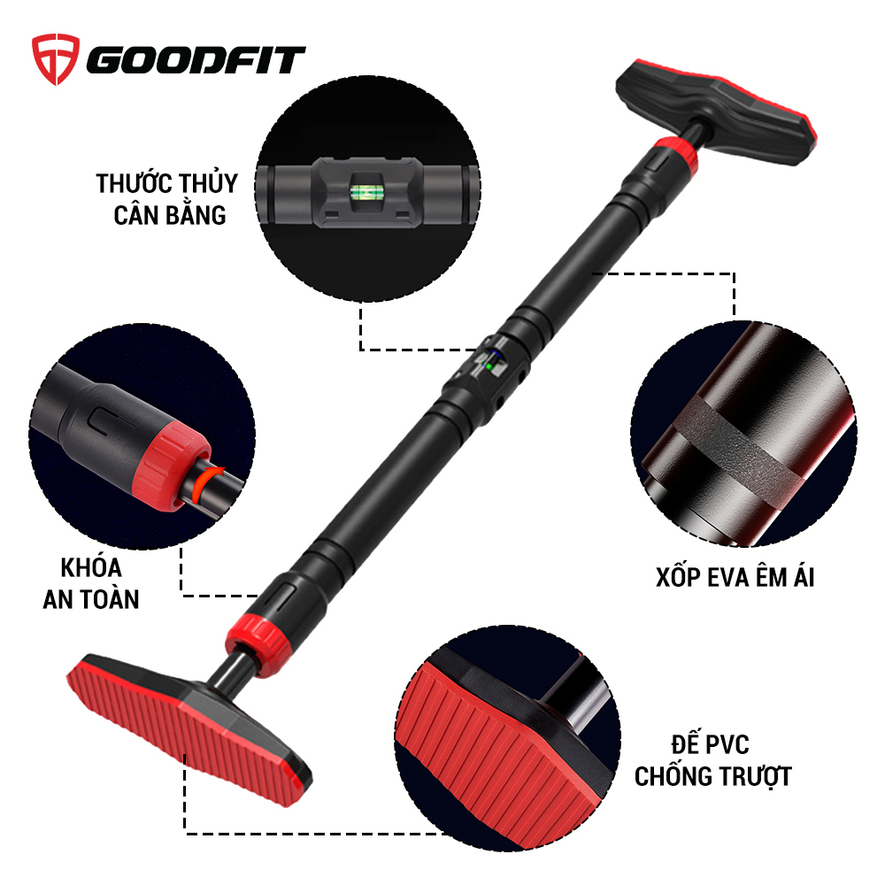 Thanh xà đơn gắn cửa, xà đơn treo tường GoodFit chịu lực 200kg, chốt khóa an toàn chông trượt tập luyện tại nhà GF201PU