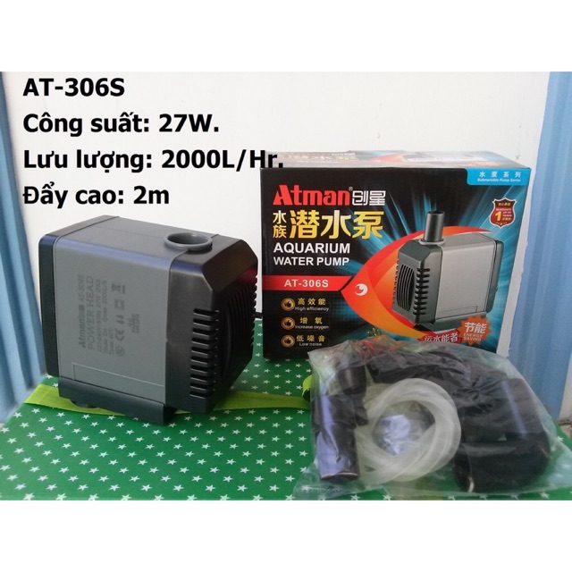 Máy bơm nước bể cá ATMAN AT-306s 27W - 2000l/h- Bơm chìm, Siêu êm, Tiết kiệm điện. Bền bỉ.