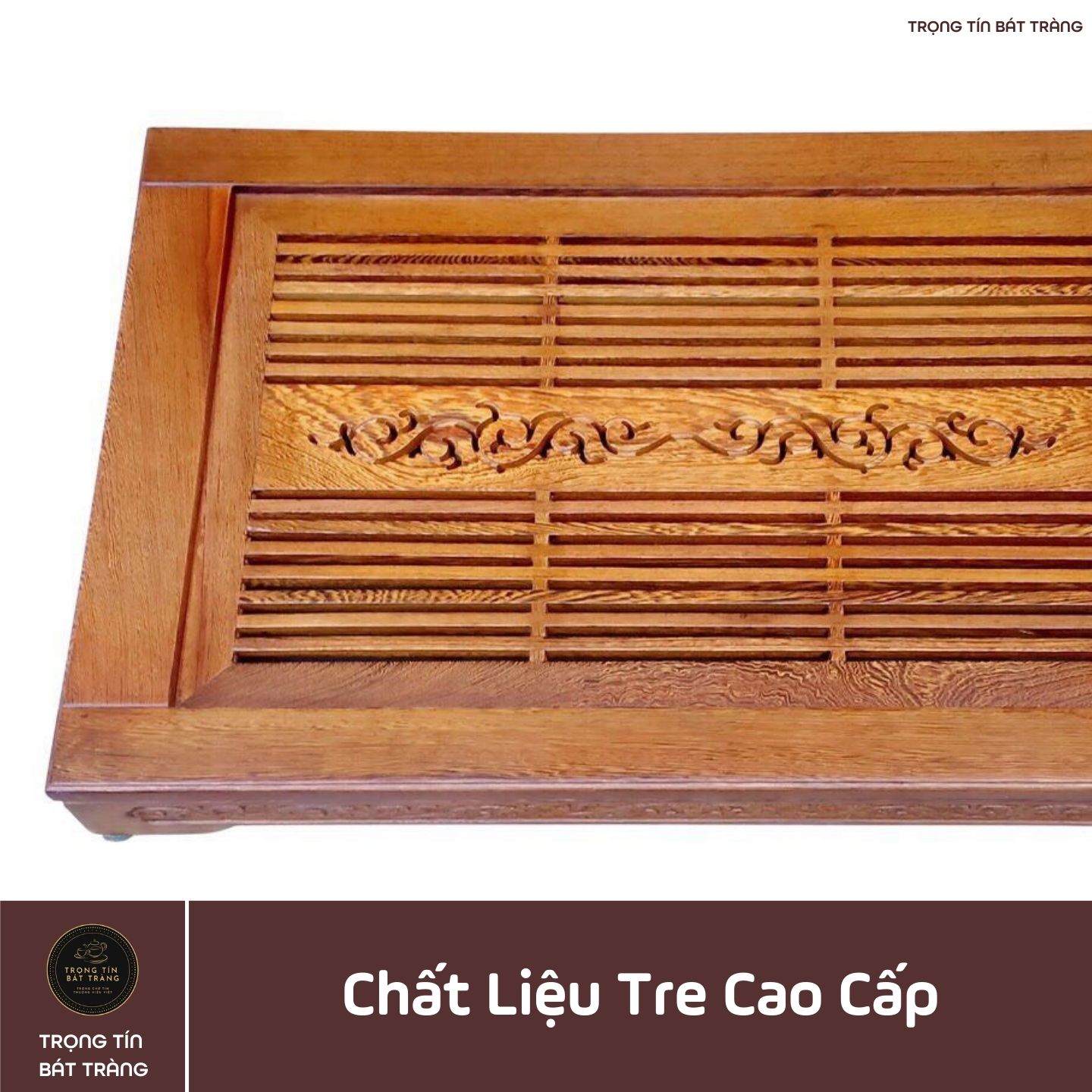 KT 33 Khay Trà Tre Cao Cấp Chữ Nhật Kích Thước 57*37*7