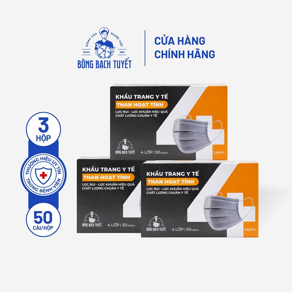 Combo 3 Hộp Khẩu trang Bông Bạch Tuyết than hoạt tính (50 cái/hộp)