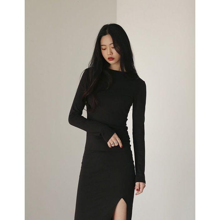 Đầm Nữ Body Đen Xẻ Vạt Chất Borip Dáng Ôm Dài Q065