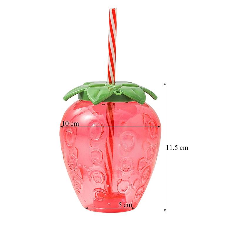 Bình đựng nước nhựa hình quả dâu tây xinh xắn tặng kèm ống hút và móc khóa