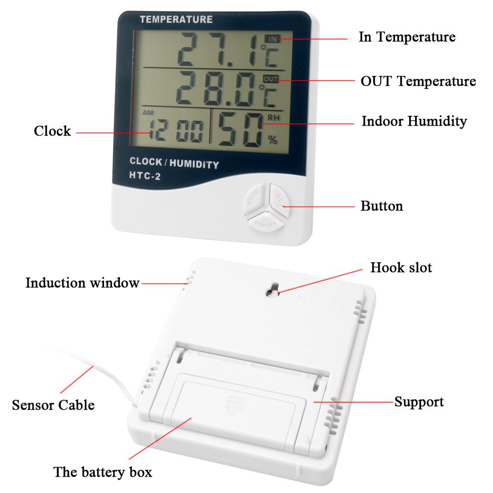 Indoor and Outdoor Large Screen Digital Display Temperature and Humidity Meter Time Calendar Alarm Temperature Meter and Hygrometer