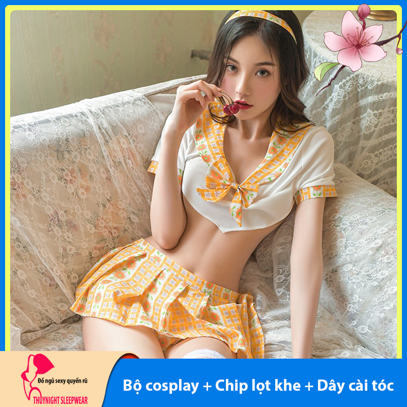 Đồ ngủ cosplay hóa trang học sinh phối chân váy kèm quần lót lọt khe sexy P99 - Đầm ngủ nữ gợi cảm - Đồ ngủ nữ sexy