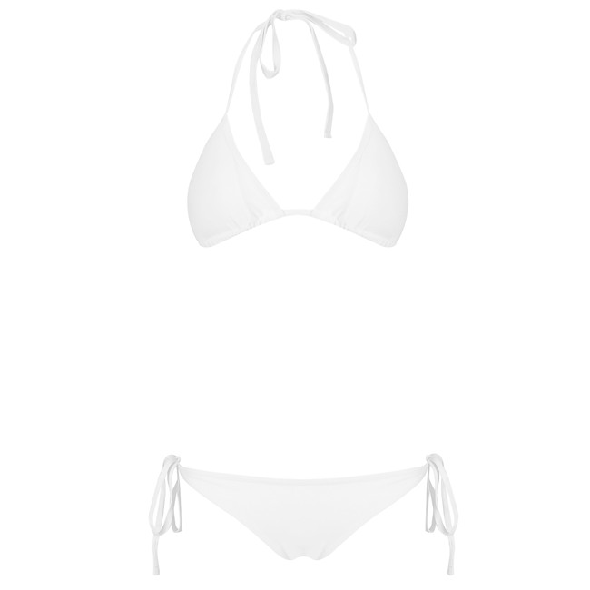 Bộ Đồ Bơi Bikini Hai Mảnh Với Áo Tắm Dạng Tam Giác &amp; Quần Bơi Bikini Thắt Dây Trắng Trơn Sexy Ruched-back Triangle Side-tie String Bikini Set