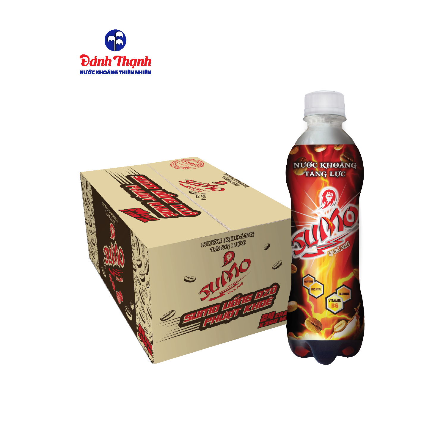 Thùng 24 chai Nước khoáng Tăng Lực Sumo Cà Phê 350ml