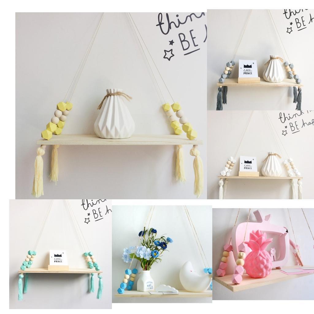 2pcs Wooden Floating Wall Shelves Entryway Flower Vase Holder Display Rack