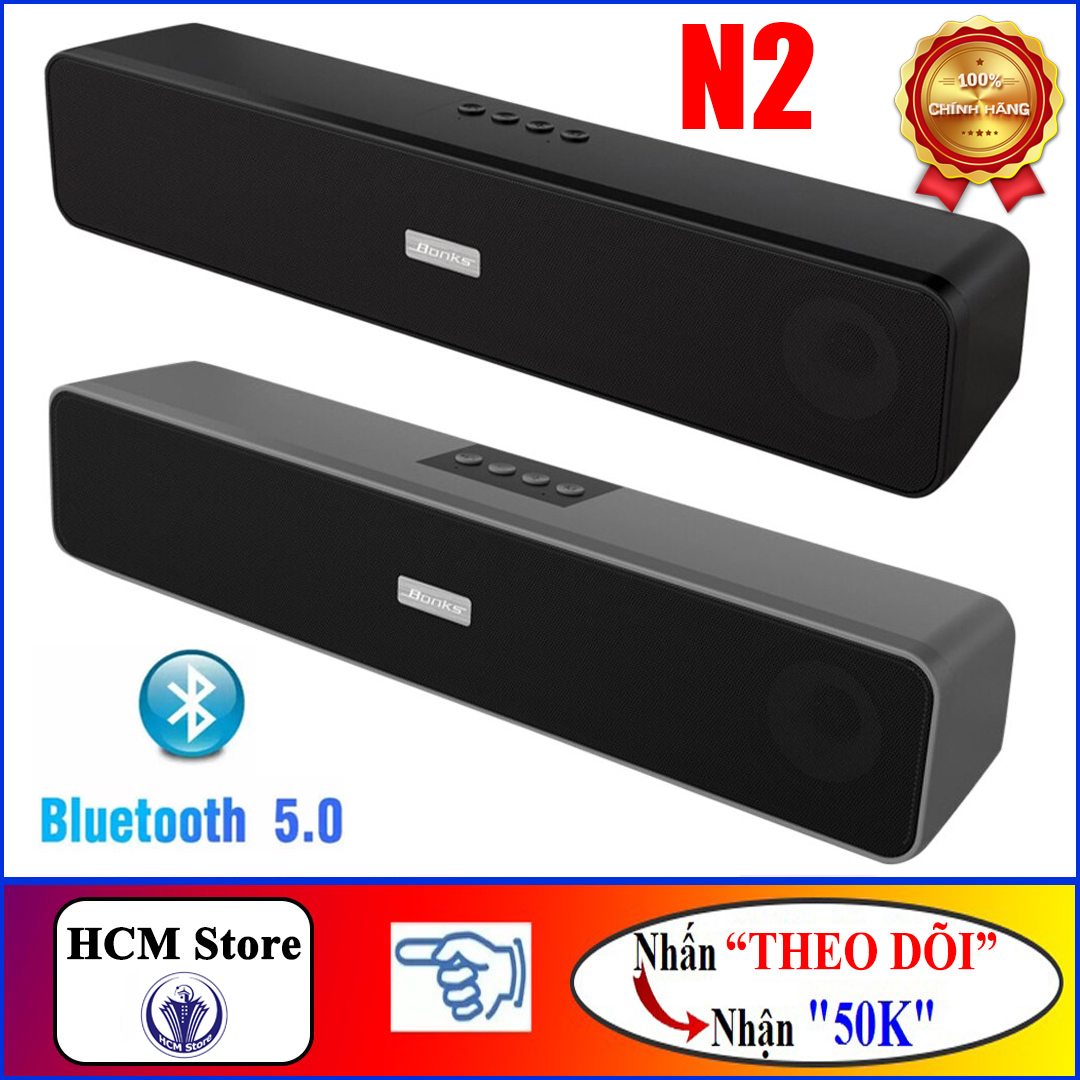 Loa Bluetooth 5.0 Super BASS Bonks N2 Kết Hợp 4 Loa in 1 Bass Treble Siêu Ấm, Hỗ trợ Thẻ Nhớ, Cổng USB, Công Suất Lớn - Tặng Dây Jack 3.5mm, Hàng Chính Hãng