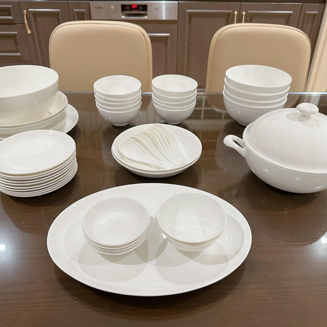 Set bát sứ Imperial 50 món trắng trơn hàng chính hãng
