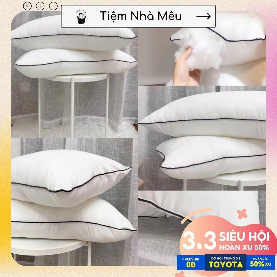 Cặp Ruột Gối Nằm Viền Đen Bông Gòn Trắng Size 50X70cm - Loại Mỏng Siêu Mềm Mại êm ái Thoải Mái Cao Cấp Nhập Khẩu