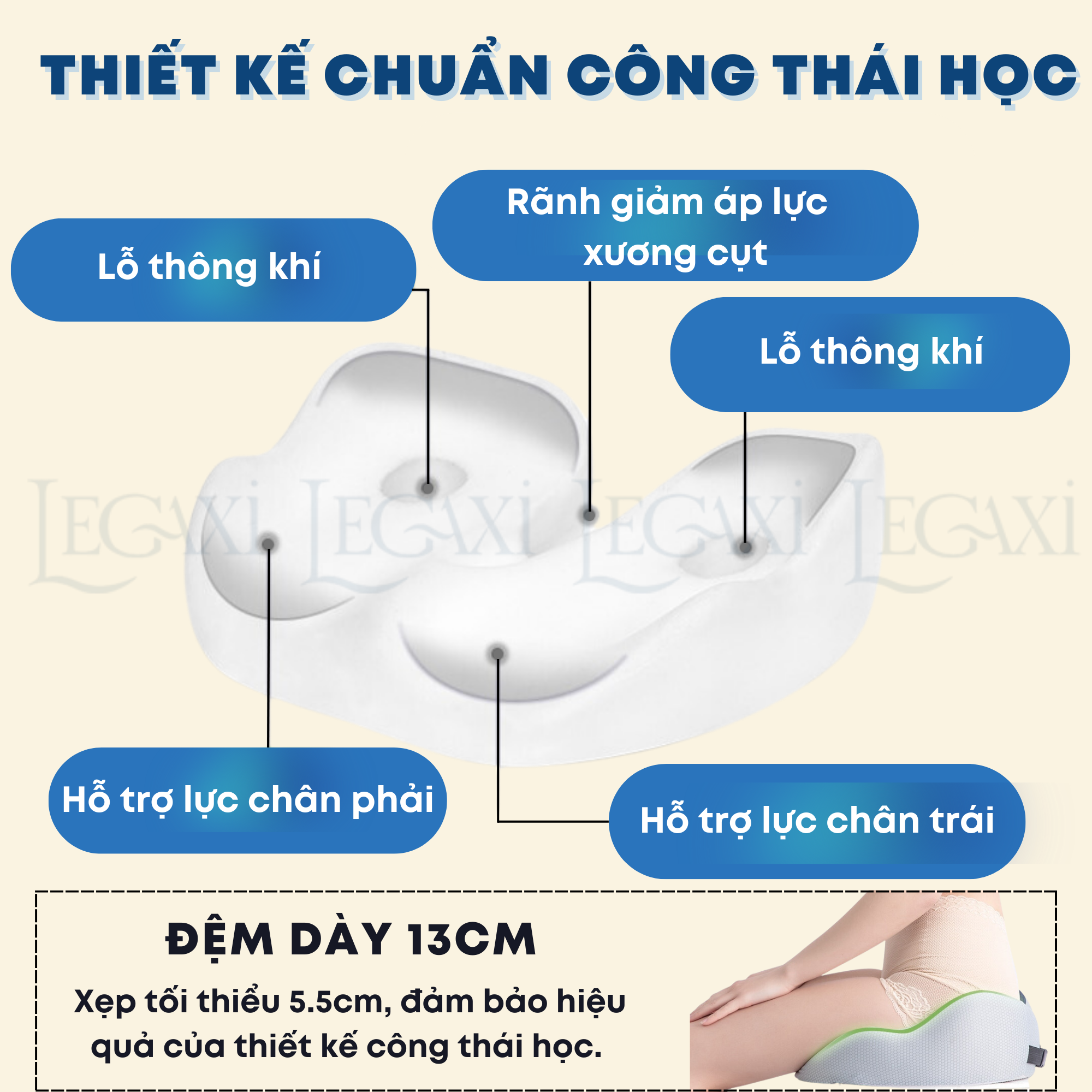 Đệm ghế, nệm ngồi công thái học dày văn phòng ruột cao su non giảm thâm mông trĩ đau mỏi cho người ngồi lâu Legaxi