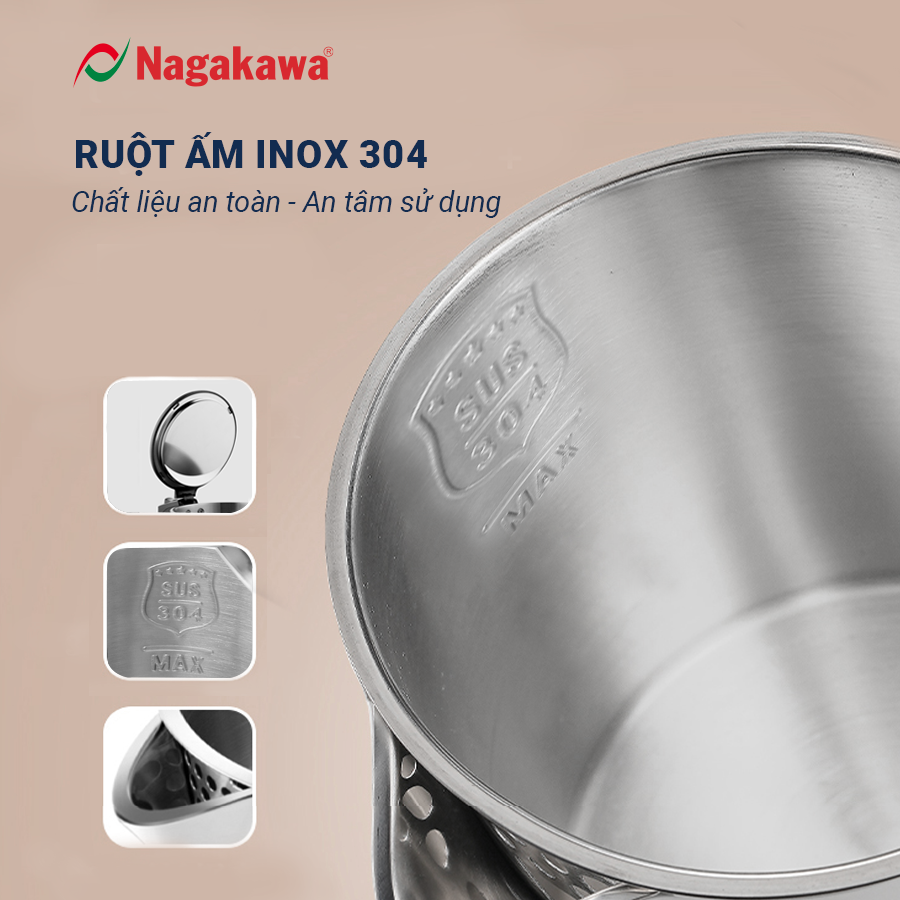 Ấm siêu tốc 2 lớp inox 304 Nagakawa NAG0319 (1.8L - 1800W) - Hàng chính hãng