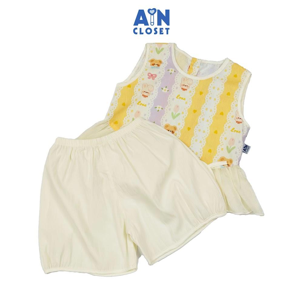 Bộ quần áo Ngắn bé gái họa tiết Thỏ Gấu Kem Cotton - AICDBGE238FW - AIN Closet