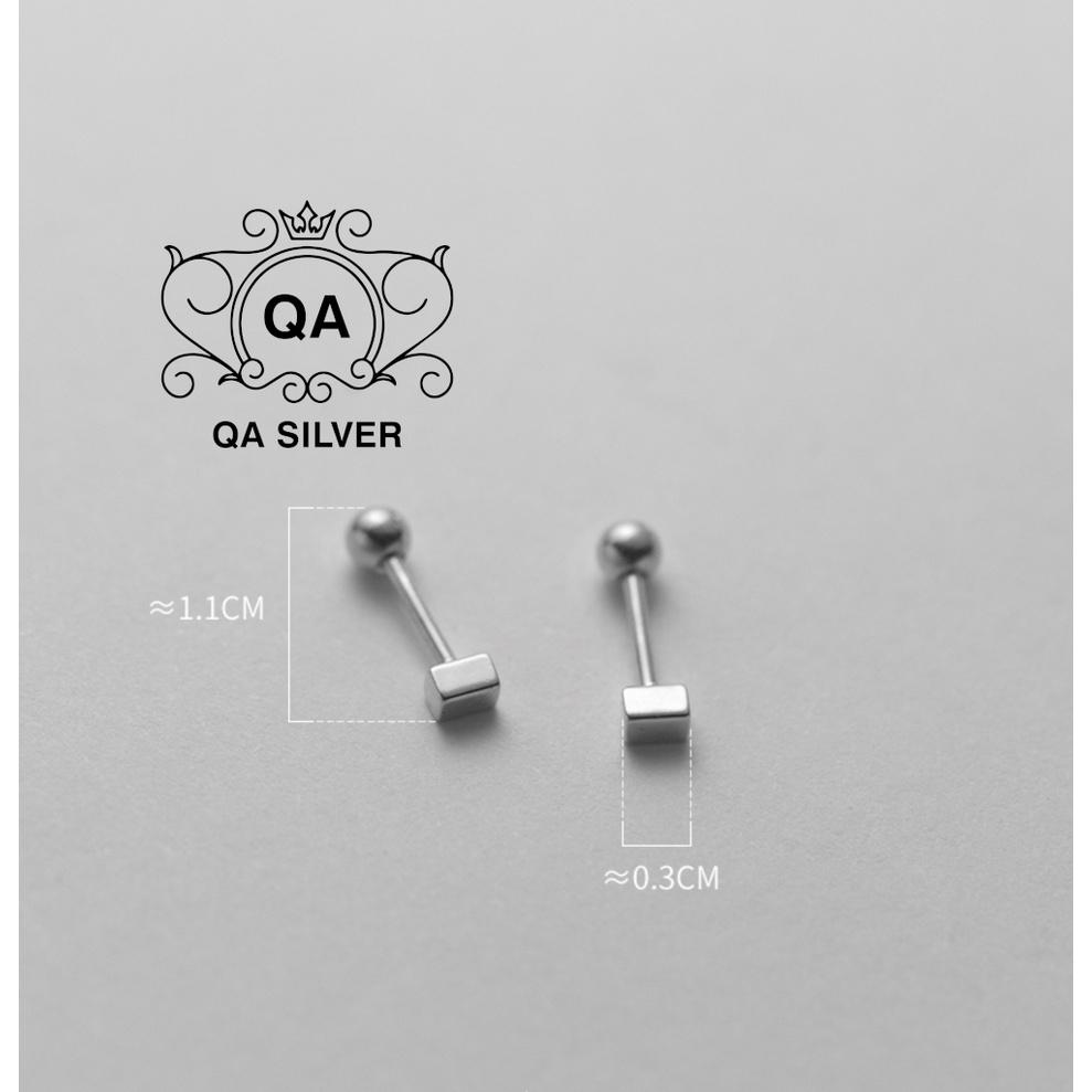 Khuyên tai bạc 925 khối chữ nhật chốt bi vặn bông nam nữ tối giản S925 MINIMAL QA SILVER Earrings EA220906