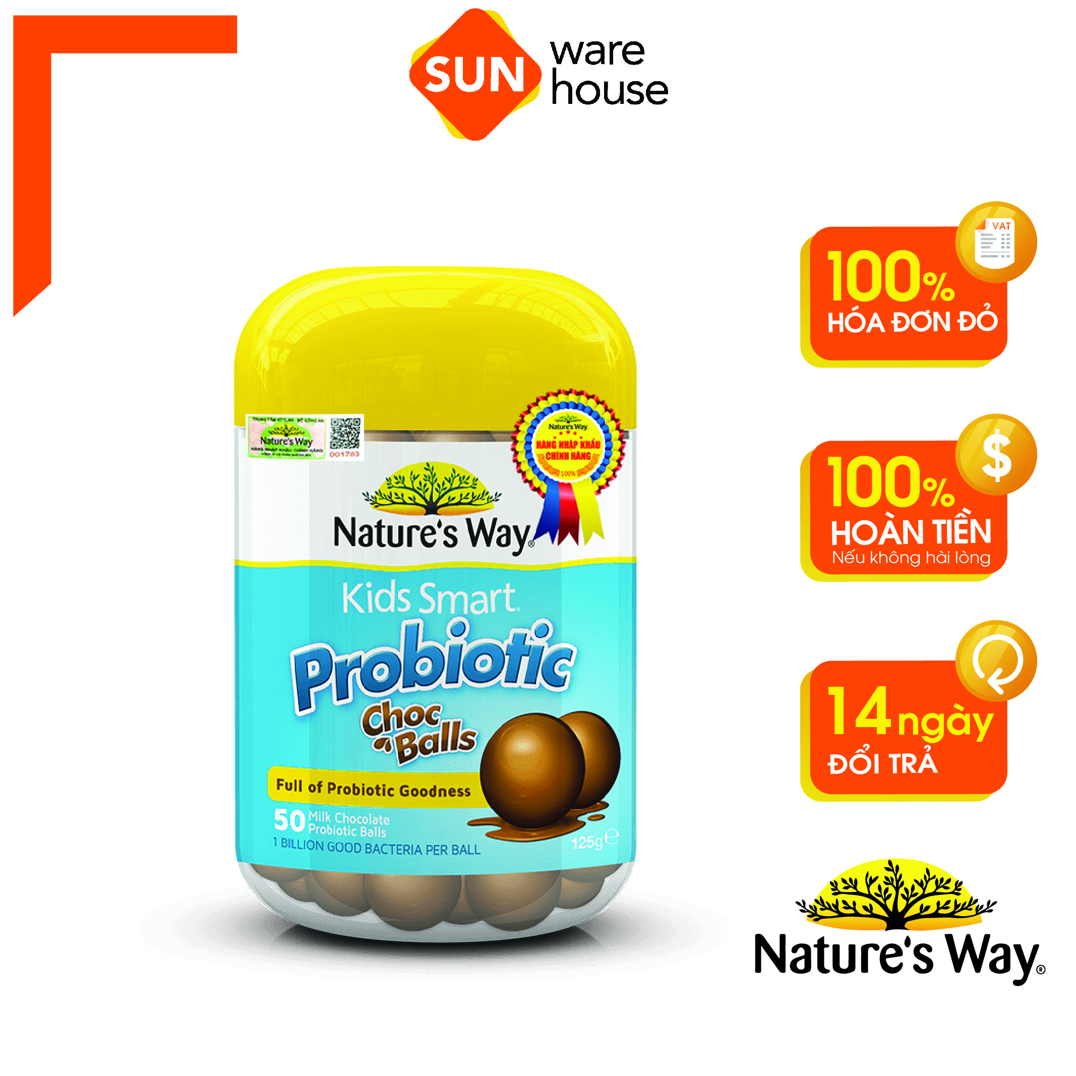 Kẹo Dẻo Cho Bé Nature's Way Kids Smart Probiotic Choc Balls Lợi Khuẩn Tốt Cho Hệ Tiêu Hoá 50 Viên