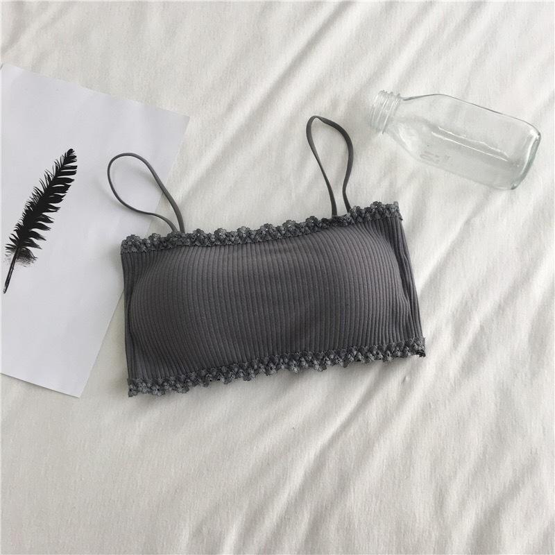 Áo bra, áo ống QUÂY CÓ QUAI VIỀN REN GÂN TĂM cài sau, có đệm lót, chất cotton, phong cách HànQuốc se.xy Nữ Women Top Tua Rua
